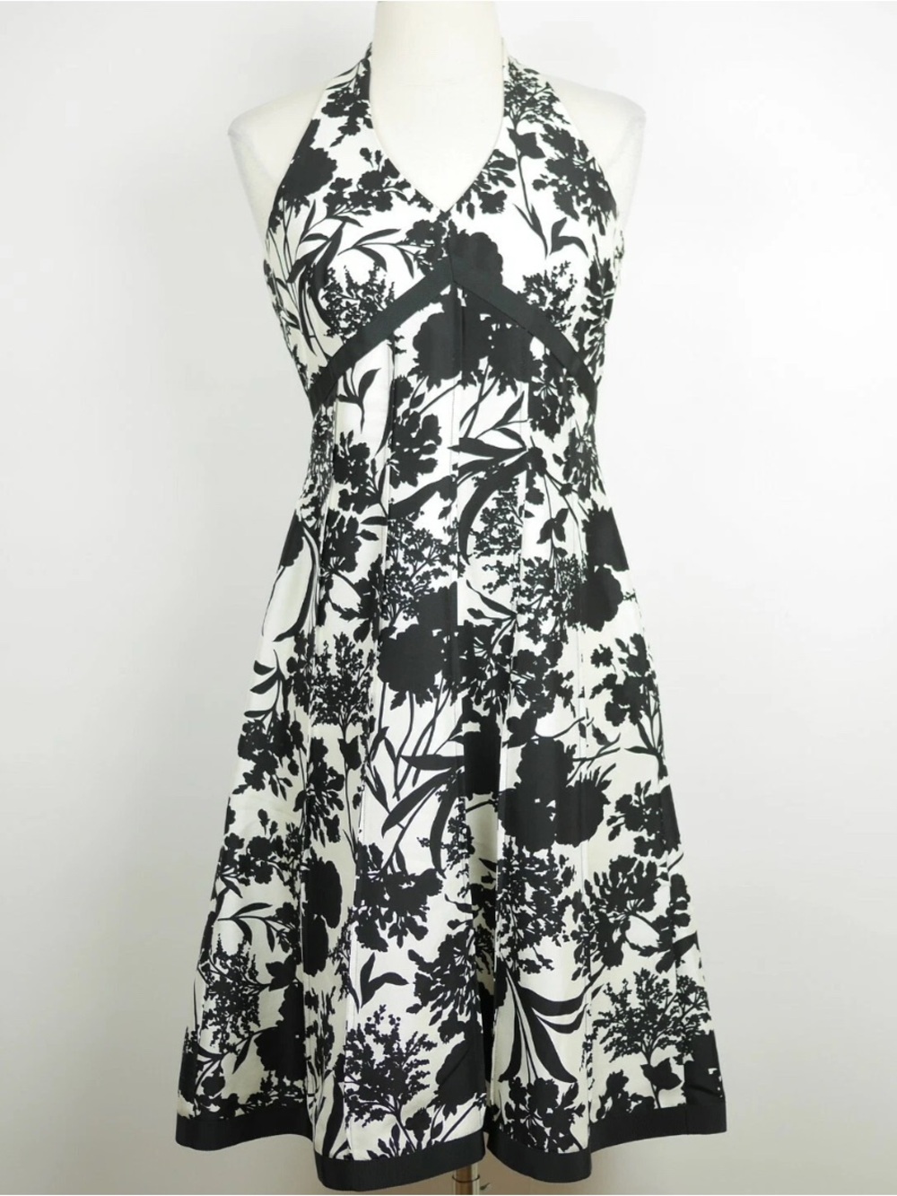 Ann Taylor Silk Black & White Halter Dress Y2K Wedding Midi Dress